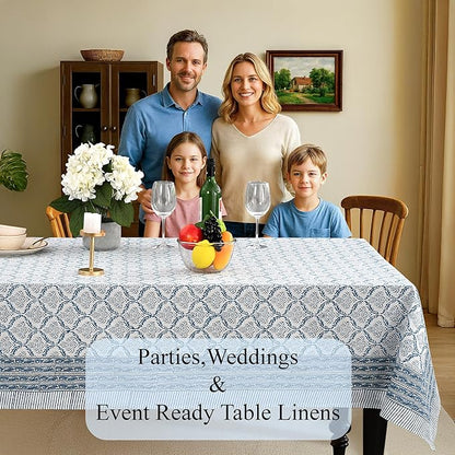 CPC Indigo Regal Tablecloth 100% Cotton 80x120 Inch Indian Block Print Rectangle Table Cover, Table Cloth for Gifting in Weddings, Halloween, Fall, Christmas, Thanksgiving