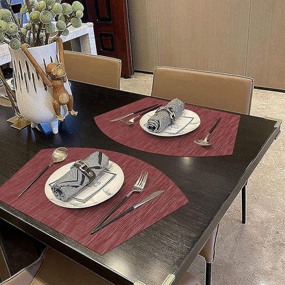 SHACOS Large Size Wedge Placemats with Centerpiece Round Mat Set of 5 Round Table Place Mats Washable Dining Table Placemats Reversible Durable, Burgundy