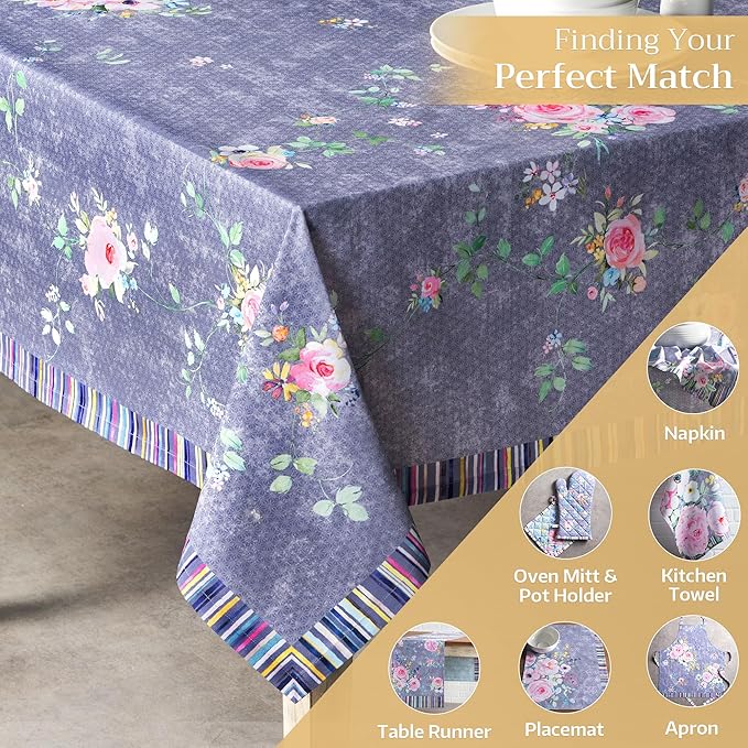Maison d' Hermine Table Cloth Rectangle Table 100% Cotton 54 x 72 Inches Tablecloth for Dining Room, Farmhouse, Home, Party, Festive & Wedding Spring Summer - Sweet Rose Lavender - Country Garden