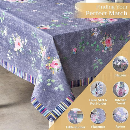 Maison d' Hermine Table Cloth Square Table 100% Cotton 60 x 60 Inches Tablecloth Reusable for Dining Room, Farmhouse, Home Party, Festive & Wedding Spring Summer - Sweet Rose Lavender - Country Garden