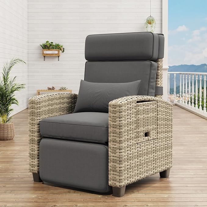 GarveeLife Outdoor Recliner Chair, PE Wicker Lounge Chair - Image 2