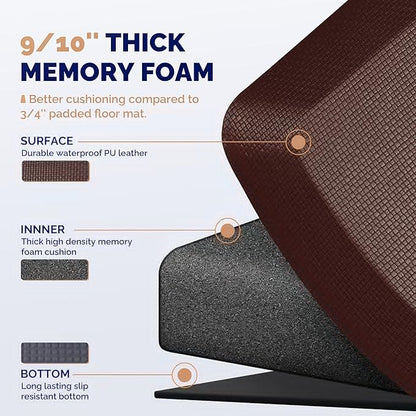 FEATOL Anti Fatigue Mat for Standing, 9/10 Extra Thick Ergonomic Standing Desk Mat, Comfort & Durable Memory Foam Standing Mat at Home,Office All Day (20" x 39", Brown, 1PC)