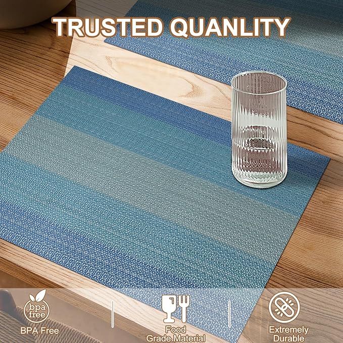BETEAM Placemats Set of 8, Woven Vinyl Placemat for Dining Table Washable Wipeable Kitchen Place Mats Durable Indoor Outdoor Table Mats