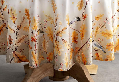 Maison d' Hermine Table Cloth Round Table 100% Cotton 69 Inches Fall Tablecloth Reusable Everyday Use for Thanksgiving Christmas Decorations Dining Farmhouse Party (Oak Leaves)