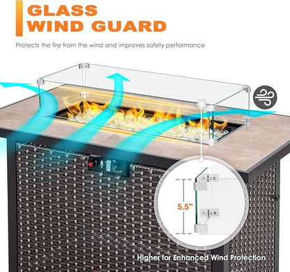NUU GARDEN 27.6'' x 11.7'' x 6.5" Rectangular Fire Pit Wind Guard, Transparent Tempered Glass, Polished Aluminum Brackets, 3M Anti-Slip Pads, Fit for Best Choice 52-inch Fire Table WG01