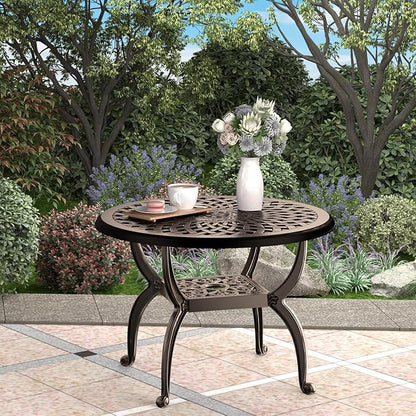 Cast Aluminum Outdoor Side Table, All Weather Round Bistro Table, Outdoor Coffee Table, Small End Table for Patio, Indoor, Lawn, Garden, Bronze