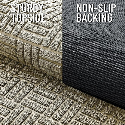 OLANLY Front Door Mat Outside Entrance 33x21, Absorbent, Heavy Duty Sturdy Natural Rubber Doormat Indoor Outdoor, Stain and Fade Resistant, Non-Slip Backing Low Profile Floor Mat for Entryway, Beige