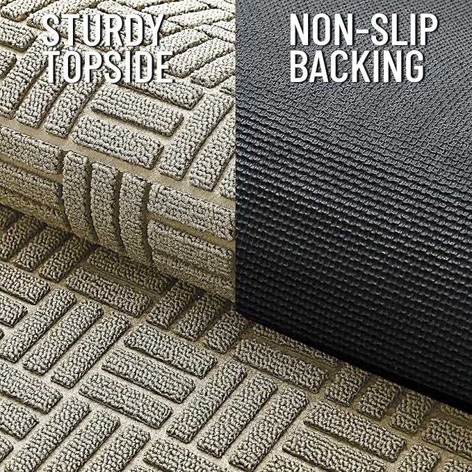 OLANLY Front Door Mat Outside Entrance 29.5x17, Absorbent, Heavy Duty Sturdy Natural Rubber Doormat Indoor Outdoor, Stain and Fade Resistant, Non-Slip Backing Low Profile Floor Mat for Entryway, Beige