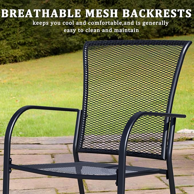 Outdoor Metal Patio Chairs Set of 6, Stackable Iron Mesh Dining Chairs - Image 5