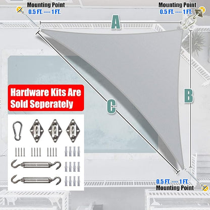 Amgo Custom Size 15' x 15' x 21.2' Gray Right Triangle Sun Shade Sail UPF50+ - Image 6
