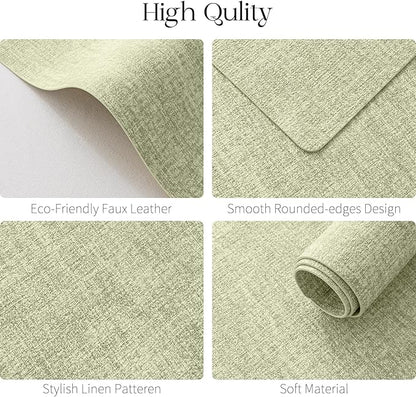 MOSAYT Faux Leather Placemats Set of 6, Heat Resistant Vinyl Place Mats with Coasters, Wipeable Washable Waterproof Oil Proof Table Mats for Kitchen Dining Indoor Outdoor, 12" x 17", Sage Green