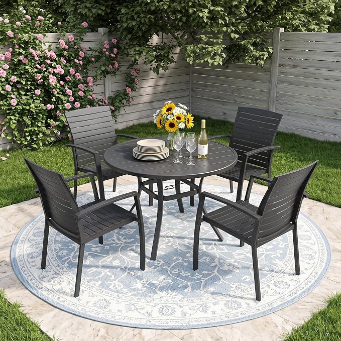 Outdoor Stackable Chairs Set of 2, All-Weather Patio Dining Chairs | Aluminum - Image 9