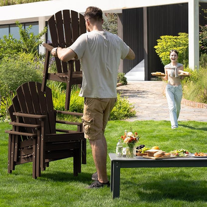 Stackable Adirondack Chairs Set of 2, Compact HDPE, Coffee | 26.3" Wide HDPE - Image 2