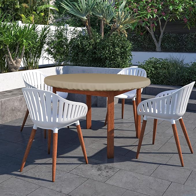 Covers & All Round Table Top Cover, 12 Oz Waterproof UV & Weather Resistant Patio Table Cover, Outdoor Table Cover for Patio Outdoor Furniture & Coffee Table (60" Dia x 4" H Inches, Beige)