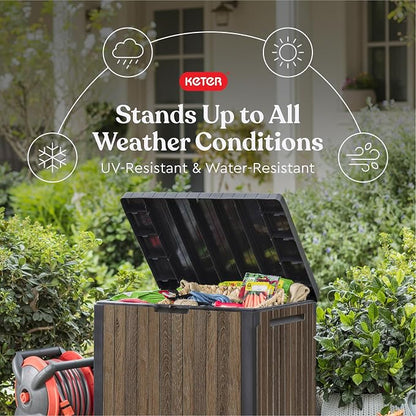 Keter Premium Everwood 30 Gal Outdoor Storage Box and Patio Side Table | Walnut - Image 3