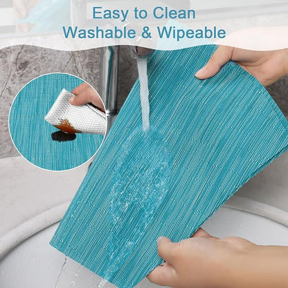 SHACOS Wedge Shape Placemats Set of 4 Round Table Placemats Heat Resistant Woven Vinyl PVC Table Mats Indoor Outdoor Wipe Clean (4, Teal Blue)