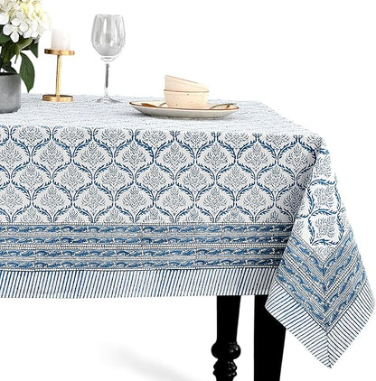 CPC Indigo Regal Tablecloth 100% Cotton 70x118 Inch Indian Block Print Rectangle Table Cover, Table Cloth for Gifting in Weddings, Halloween, Fall, Christmas, Thanksgiving