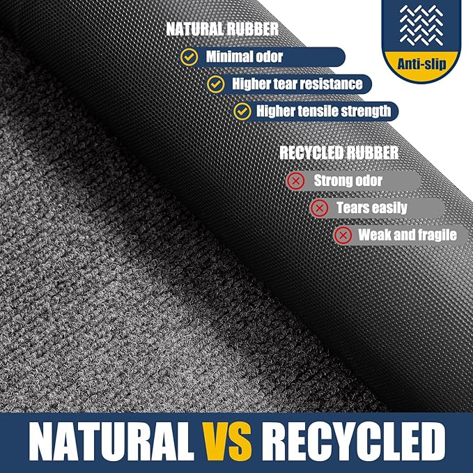Large Front Door Mat Outside Entrance Indoor Doormat, 36" x 24" Outdoor Mats for Patio Waterproof, Outdoor Doormats for Outside Entry, Indoor Rugs for Entryway, Sturdy Natural Rubber Entry Mat, Grey