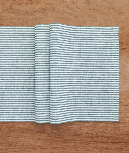 Solino Home Linen Striped Table Runner 108 Inches Long - Narrow Stripe 100% Pure Linen Rainforest and White Dining Table Runner 14 x 108 Inch for St Patricks Day
