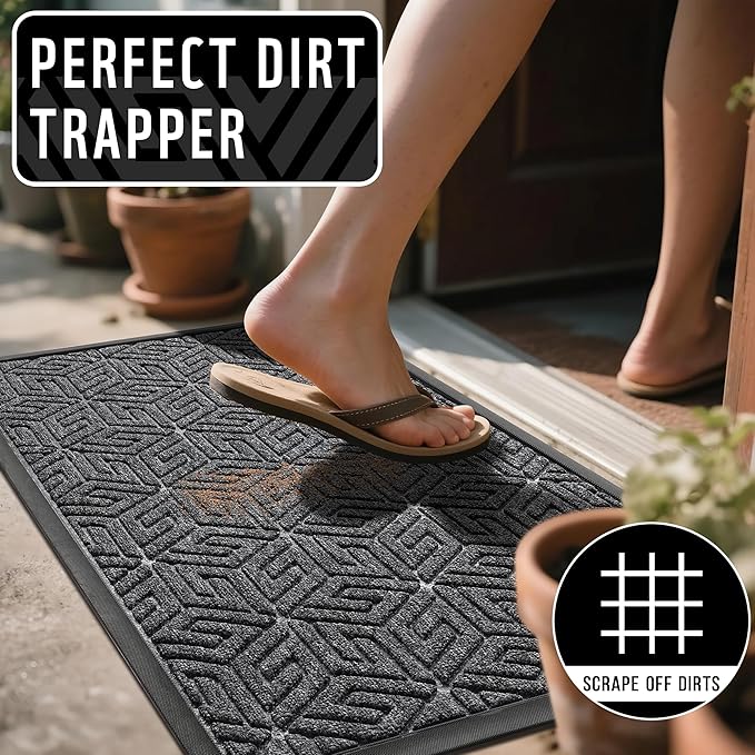 Yimobra Large Door Mat 36x24, All-Weather Waterproof Outdoor Mats for Front Door, Non Slip Rubber Doormat for Patio Proch Outside Entryway Indoor, Mix Grey