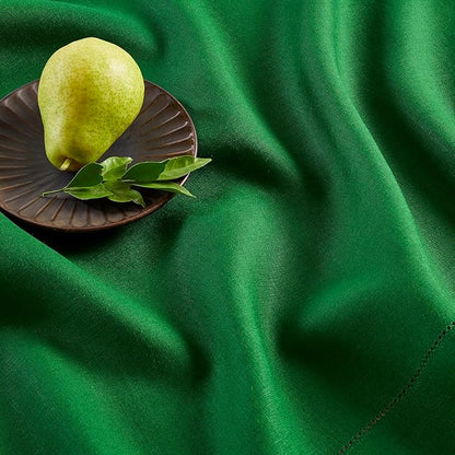 Solino Home Linen Garden Green Table Runner 90 Inches Long - 100% Pure Linen Hemstitch 14 x 90 Inch Table Runner for Dining, Winter, St Patricks Day, Easter - Classic Hemstitch