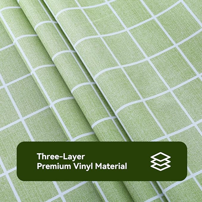 Romanstile Square Vinyl Tablecloth, 100% Waterproof Oil-Proof Checkered Plastic Table Cloth, Heavy Duty Wipeable Table Covers for Dining, Camping, Picnic, Outdoor - 60 x 60 Inch, Green