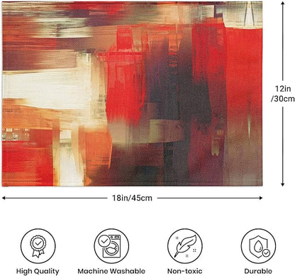 Modern Art Placemats Set of 4 Red Abstract Painting Place Mats Washable Linen Placemat for Kitchen Dining Table Home Party Banquet Decor 18x12 Inches