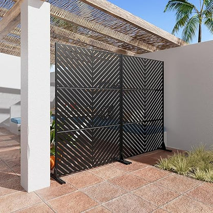 Casaphoria 72" H x 47" W Metal Outdoor Privacy Screen, Freestanding Decorative Divider for Patio, Deck, Balcony, and Garden with Stable Base, Black Parallel