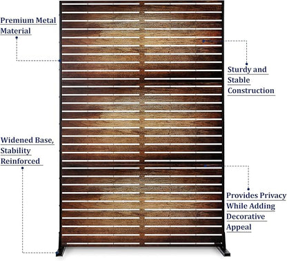 FENCY Outdoor Privacy Screen, 72" H×47" W Metal Patio Privacy Screen, Freestanding Decorative for Deck Balcony Patio Vintage Wood Color