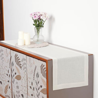 D'Moksha Homes Linen Ivory Table Runner 90 Inches Long - 100% Pure Linen 14 x 90 Inch Table Runner for Dining, Valentines, Holiday - Machine Washable