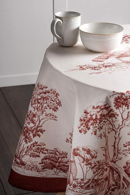 Maison d' Hermine Table Cloth Round Table 100% Cotton 63 Inches Fall Tablecloth Reusable Everyday Use for Thanksgiving Christmas Decorations Dining Farmhouse Party (Holy Jouy - Red)