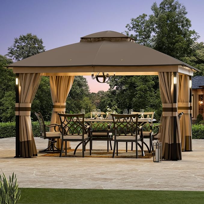 Patio Gazebo 11'x13' with LED Lights & Bluetooth Speaker, Heavy Duty Outdoor - Image 2
