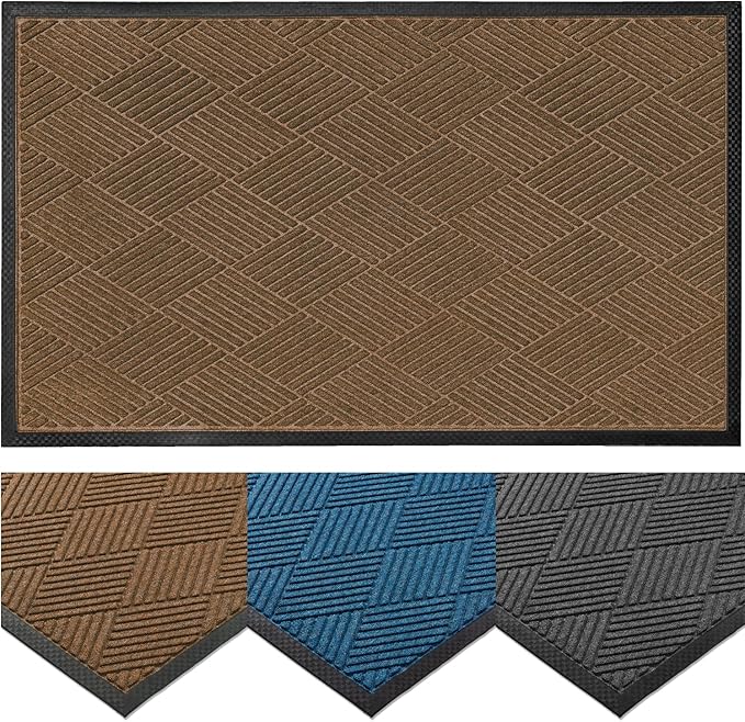 Ecomills Deluxe Diamond Entrance Door Mat, Medium Heavy Duty Absorbent Rubber Rug, Brown, 2’ X 3’ feet