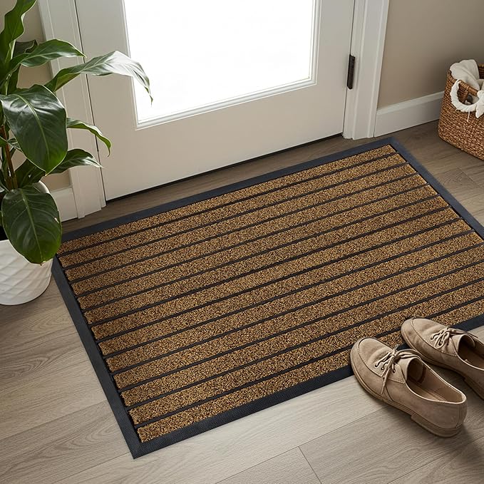 ubdyo Extra Durable Door Mat - Dirt Trapping Outdoor Welcome Mats - Non-Slip Outdoor Indoor Entrance - Low Profile Front Doormat (47" x 32", Bright Brown)