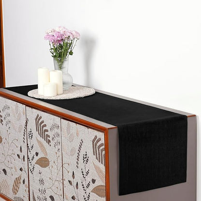D'Moksha Homes Linen Black Table Runner 144 Inches Long - 100% Pure Linen Extra Long Table Runner 14 x 144 Inch for Winter, Holiday - Machine Washable