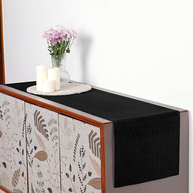 D'Moksha Homes Linen Black Table Runner 90 Inches Long - 100% Pure Linen 14 x 90 Inch Table Runner for Dining, Winter, Holiday - Machine Washable
