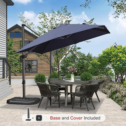 PURPLE LEAF Umbrella with Base & Cover 9' x 9' Custom Height Control Navy | - Image 2