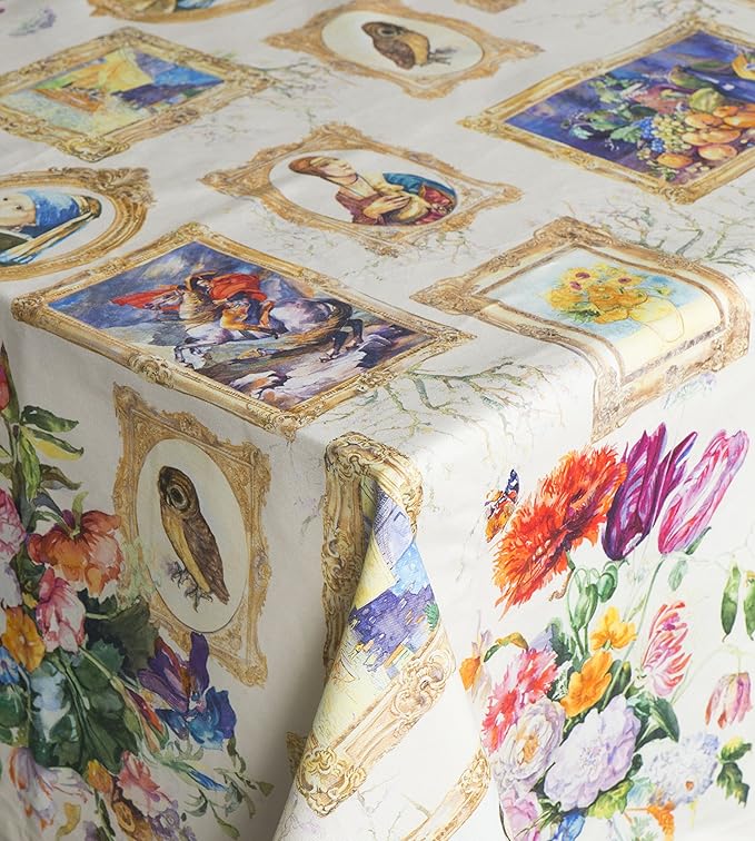 Maison d' Hermine Table Cloth Rectangle Table 100% Cotton 60 x 108 Inches Tablecloth Reusable Decorative for Dining Room, Farmhouse, Home, Party, Festive & Wedding Spring Summer - Masterpiece