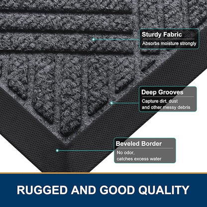 Smiry Front Door Mat Outside Entrance, Heavy Duty Outdoor Indoor Mat, Natural Rubber Doormat, Non Slip, Trap Dirt and Moisture, Easy Clean, Low Profile Patio Porch Entryway Mat, 35x23, Dark Grey
