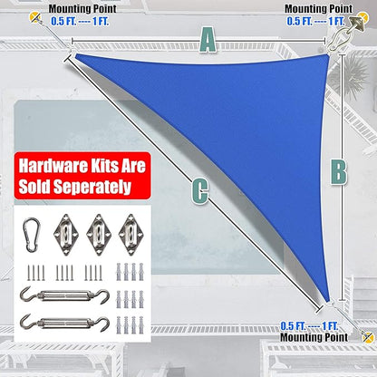 Amgo Custom Size 8' x 15' x 17' Blue Right Triangle Sun Shade Sail UPF50+ - Image 6