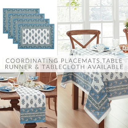 Elrene Home Fashions Tropez Paisley Block Print Coastal Stain & Water Resistant Indoor/Outdoor Cloth Dinner Napkins, Set of 4, 17"x17"