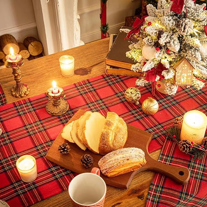 Red Green Plaid Christmas Table Runner, Winter Holiday Table Runners 108 inches Long, Xmas Decorations Indoor Outdoor Farmhouse Home Kitchen Dining Party Decor