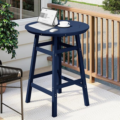 Costaelm Patio Bistro Table, 42" Counter Height Round Patio Cocktail Bar Table with Umbrella Hole, Outdoor Bistro Dining Pub Table for Front Porch Deck Backyard Garden, Navy Blue