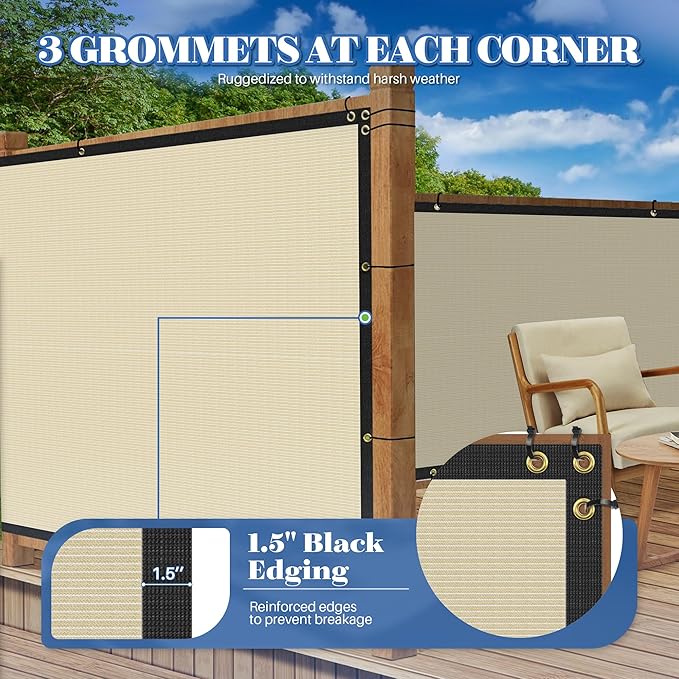 ECOOPTS 4'x47' Privacy Fence Screen Windscreen with Copper Grommets, Fit for Commercial Fence and Residential Garden Outdoor 90% UV Blockage, Cable Zip Ties Included (Beige)