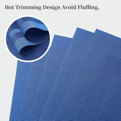 Leetaltree Blue Frame Placemats Set of 8 - Heat Resistant Non-Slip Place mats for Dining Table, Washable Durable PVC Vinyl Woven Table Mats（Blue Frame, 8）