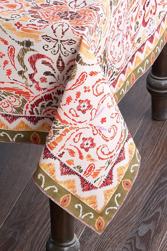 Maison d' Hermine Table Cloth Rectangle Table 100% Cotton 70 x 140 Inches Fall Tablecloth Reusable Everyday Use for Thanksgiving Christmas Decorations Dining Farmhouse Party (Damask)