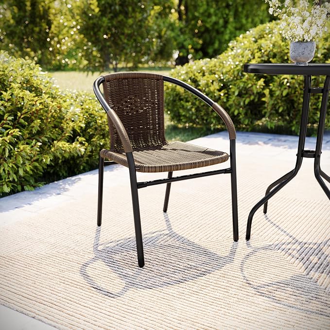 Flash Furniture Lila Medium Brown Rattan Indoor-Outdoor Restaurant Stack Chair - Image 2
