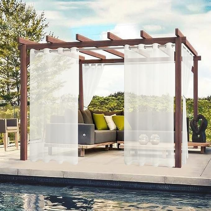 BONZER Sheer Outdoor Curtains for Patio Waterproof 2 Panels | Grommet - Image 2