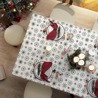 Christmas Tablecloth with Snowflake, Spillproof Waterproof Fabric Table Cloth for Dining, Parties, Holiday, Winter Table Decorations - 60''x120''