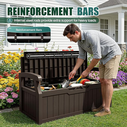 Devoko 80 Gallon Storage Bench Deck Box Waterproof&Lockable | Outdoor Benches - Image 6